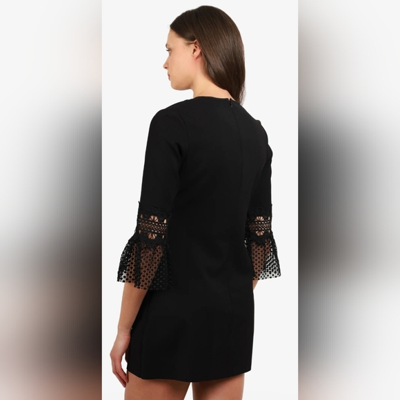NWOT Self-Portrait Black Lace Bell Sleeve Mini Dress Size 4 US - Picture 3 of 12